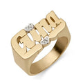 Name Ring With Diamond Hearts 14K Gold - Style 11