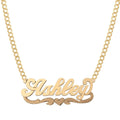 Ladies Script Name Plate Heart Ribbon Necklace 14K Gold
