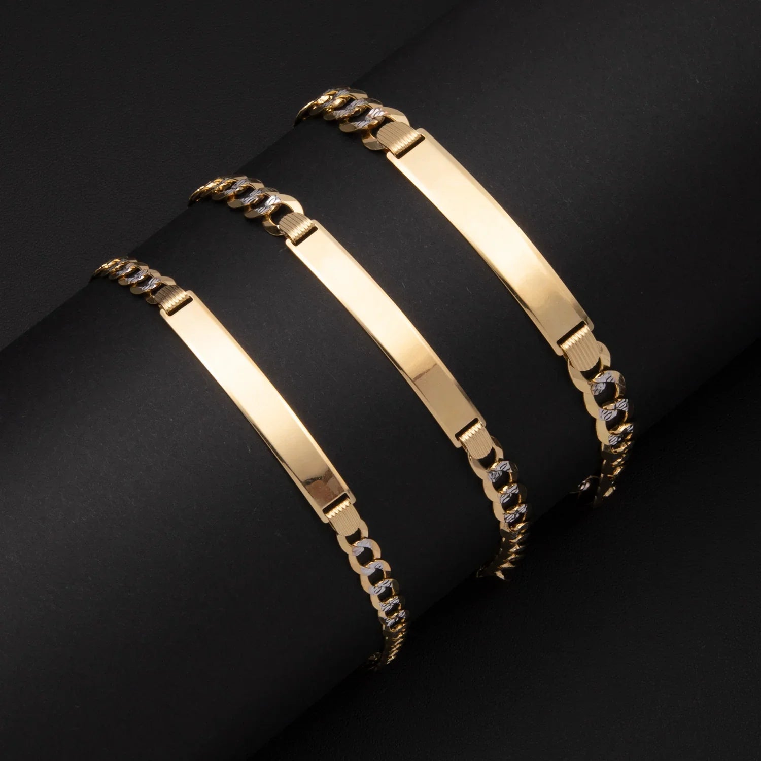 Women's Pave Curb Link ID Bracelet 14K Yellow White Gold