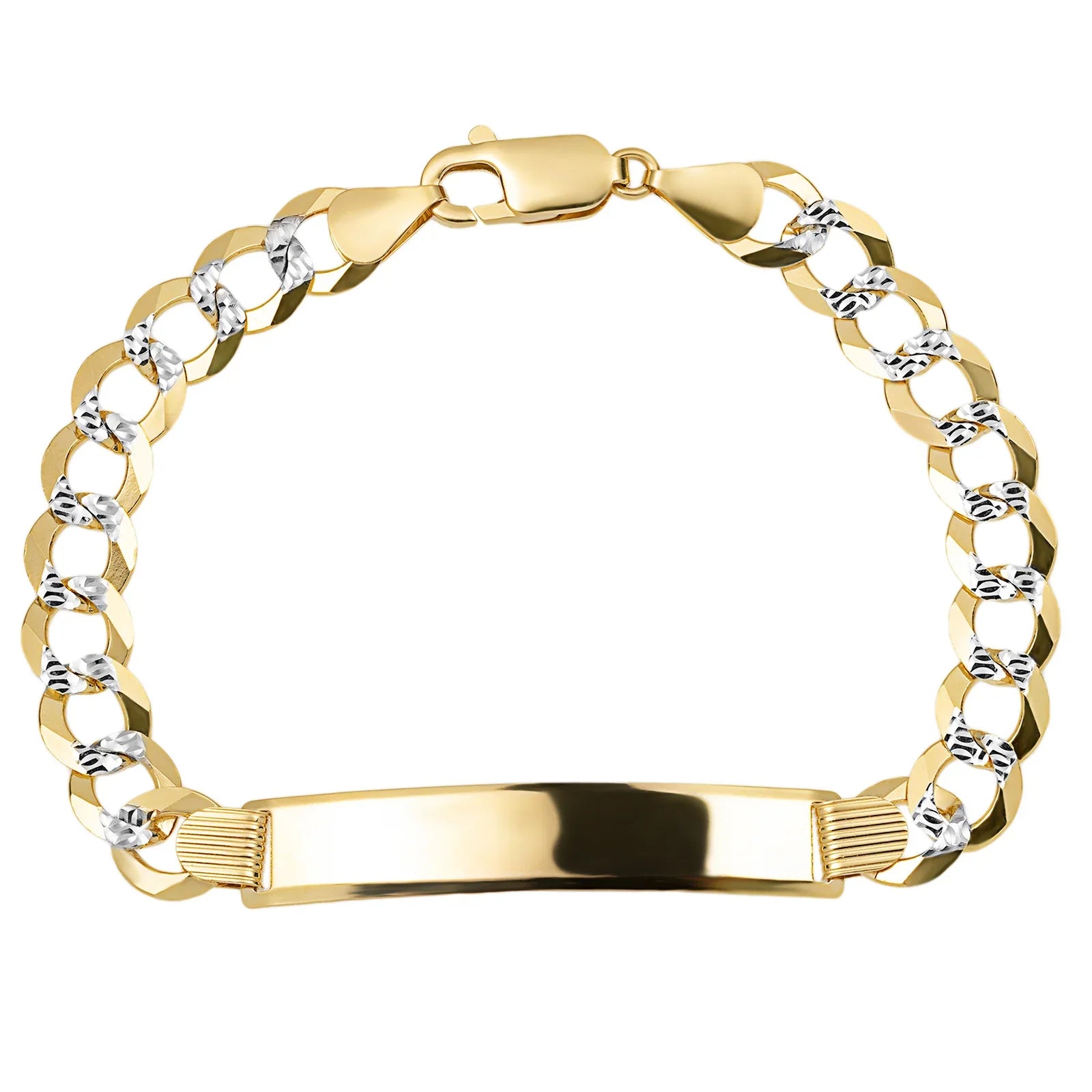 Women's Pave Curb Link ID Bracelet 14K Yellow White Gold