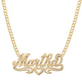 Ladies Script Name Plate Heart Ribbon Necklace 14K Gold