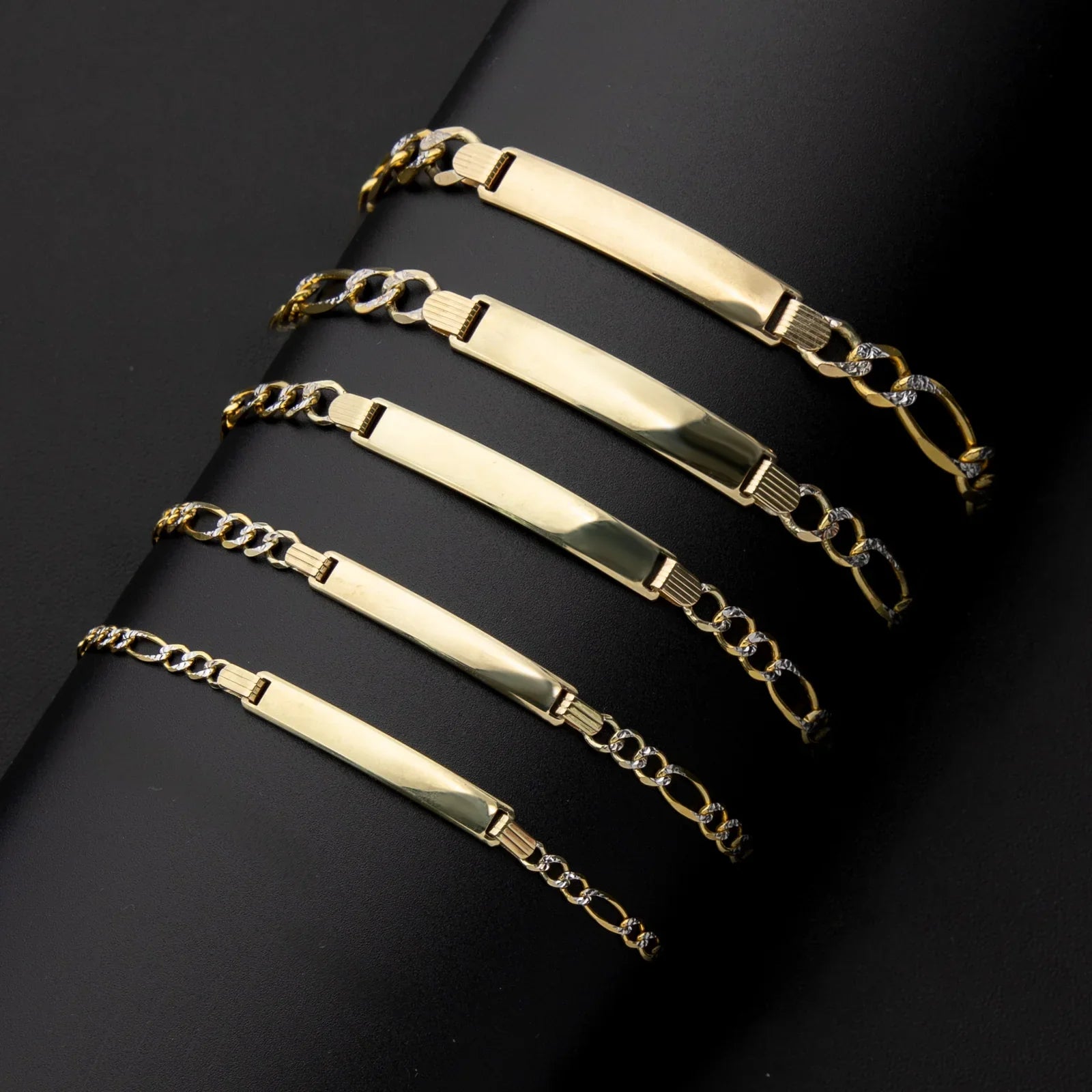 Men's Figaro Link ID Bracelet 14K Yellow Gold