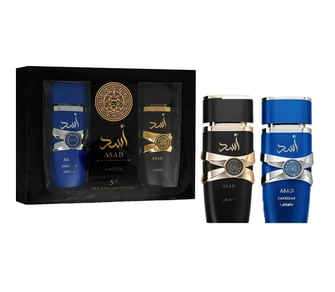 Lattafa Asad 2 Piece Gift Set (EDP 3.4 Fl Oz + Asad Zanzibar EDP 3.4 Fl Oz)
