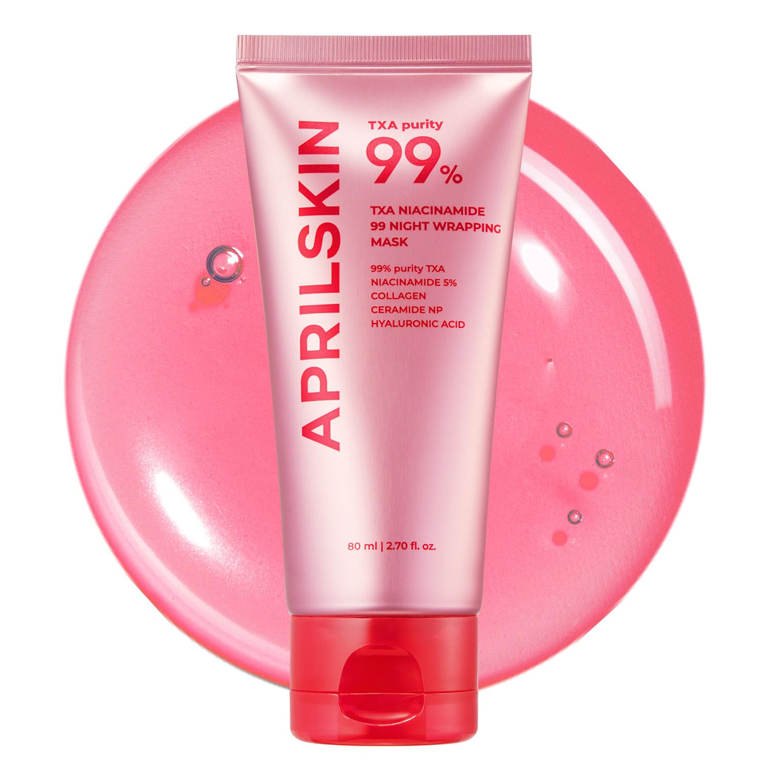April Skin TXA Niacinamide 99 Overnight Wrapping Mask | 99% High-Purity TXA+Niacinamide for Uneven Skin Tone | Overnight Skin Booster for Toning Care, Firming & Pore Care | 80ml, 2.70 fl.oz