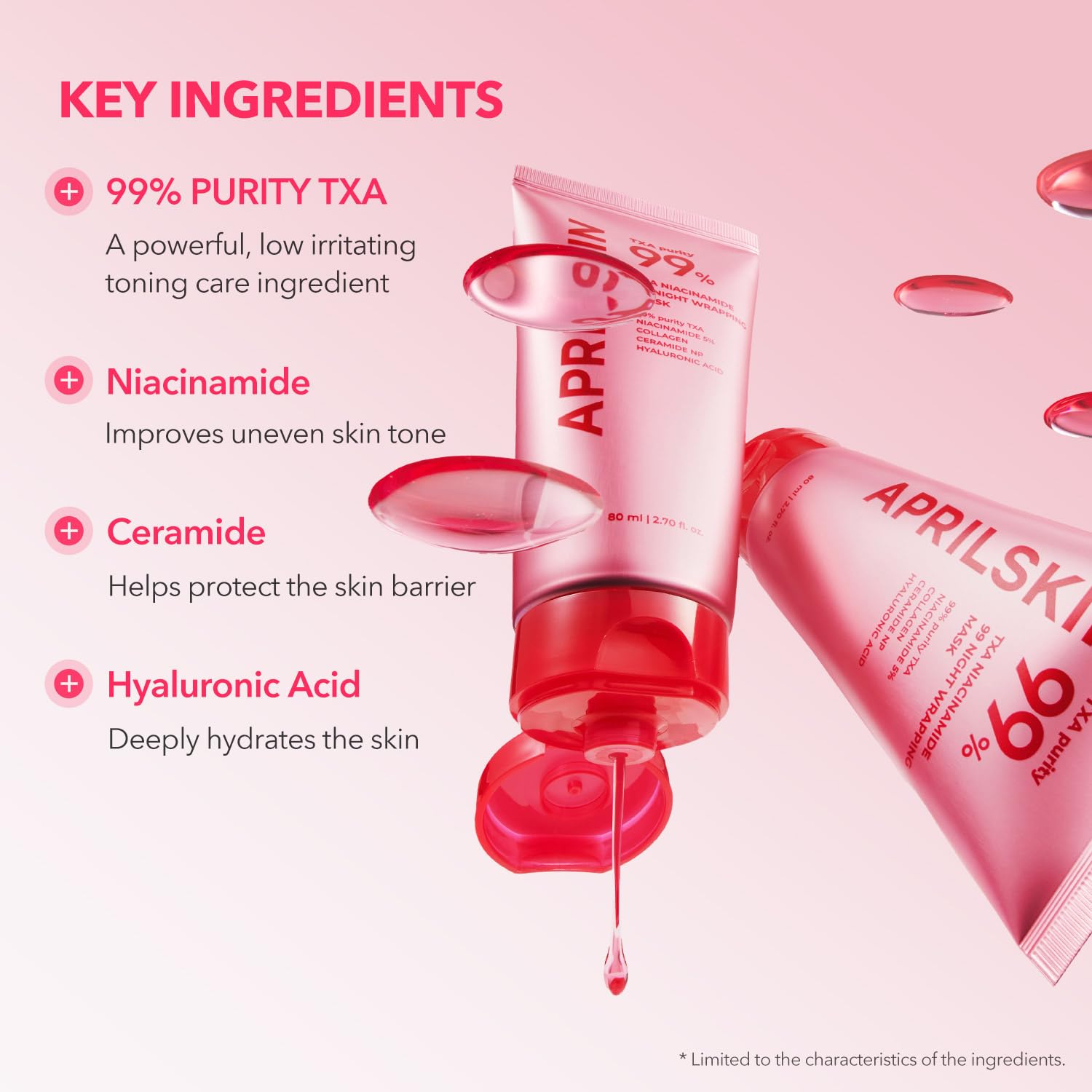 April Skin TXA Niacinamide 99 Overnight Wrapping Mask | 99% High-Purity TXA+Niacinamide for Uneven Skin Tone | Overnight Skin Booster for Toning Care, Firming & Pore Care | 80ml, 2.70 fl.oz